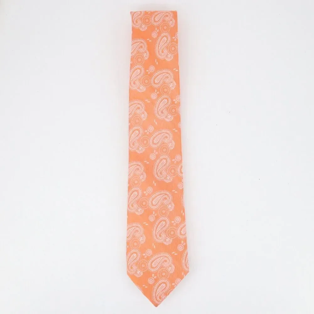 Izod Silk Neck Tie Men 58 in Silk Orange Peach Cream Paisley Floral Necktie Wide